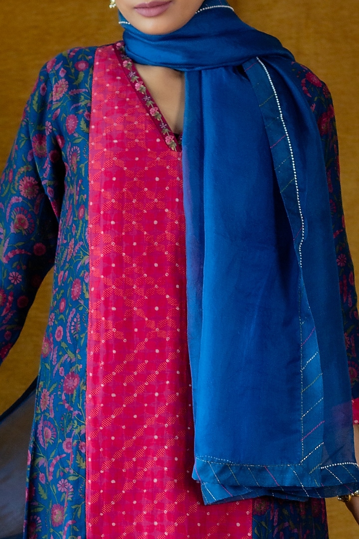 Blue & Pink Printed Kurta Set by Beige at Pernia's Pop Up Shop