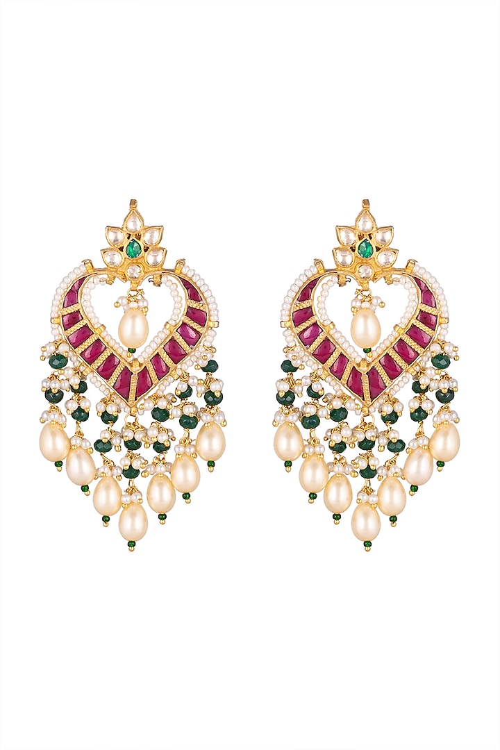 Gold Finish Kundan Earrings by Belsi's Jewellery