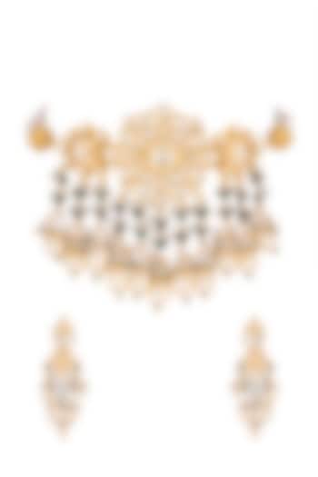 Gold Finish Kundan Choker Necklace Set by Belsi's Jewellery
