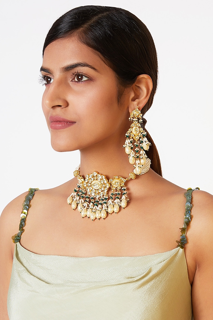 Gold Finish Kundan Choker Necklace Set by Belsi's Jewellery at Pernia's Pop Up Shop