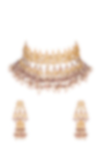 Gold Finish Pearl Choker Necklace Set by Belsi's Jewellery