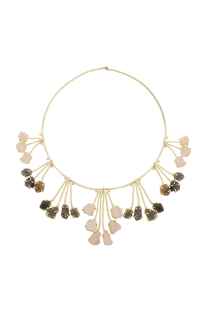 Gold Finish Multi Colored Stone Necklace by Belsi's Jewellery