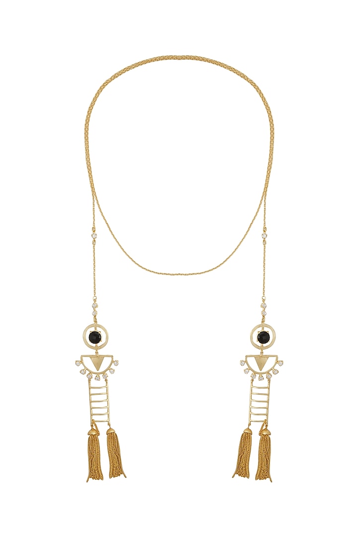 Gold Finish Stone & Tassel Necklace by Belsi's Jewellery