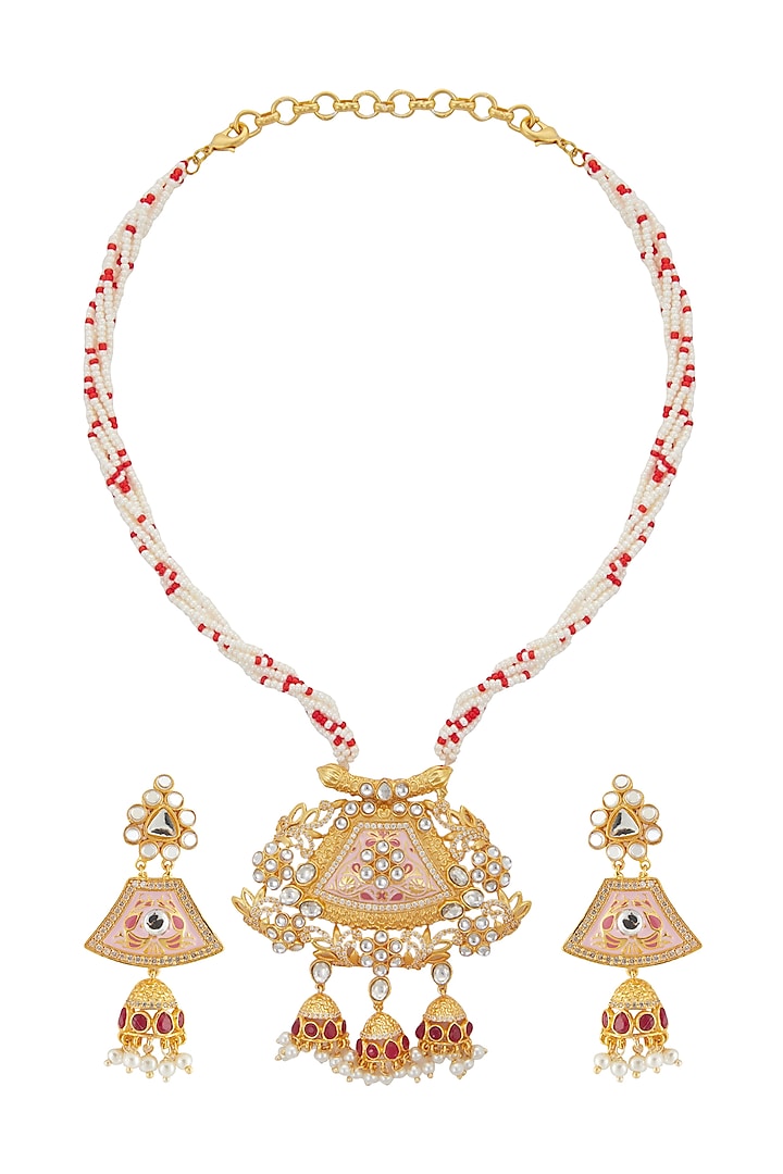 Gold Finish Enamled Kundan Necklace Set by Belsi's Jewellery
