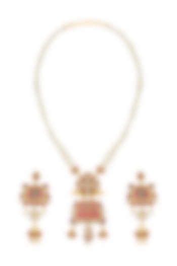 Gold Finish Pink Enamled Kundan Necklace Set by Belsi's Jewellery