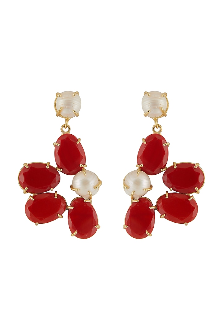 Gold Finish Red Stone Earrings by Belsi's Jewellery