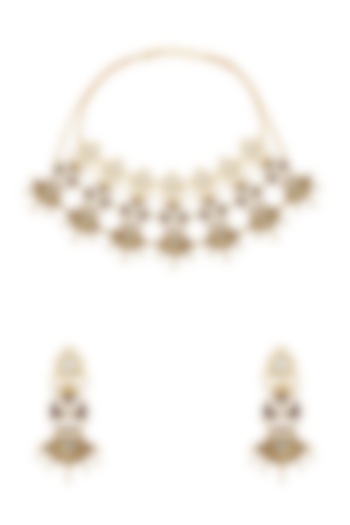 Gold Finish Kundan Lotus Necklace Set by Belsi's Jewellery