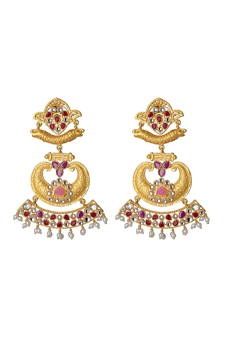 Gold Finish Polki Floral Motif Earrings by Belsi'S Jewellery