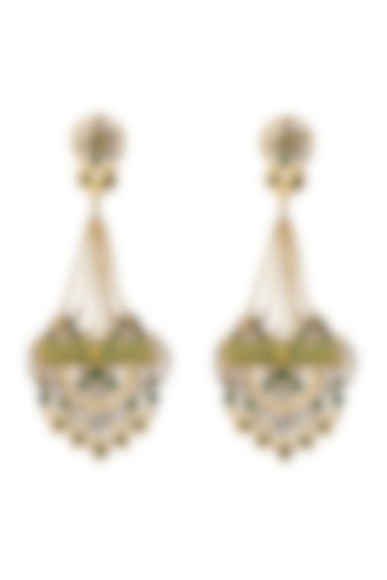 Gold Finish Green Polki Earrings by Belsi'S Jewellery