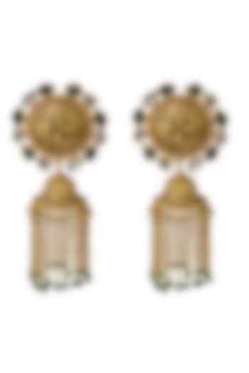 Gold Finish Stone Earrings With Tassels by Belsi'S Jewellery