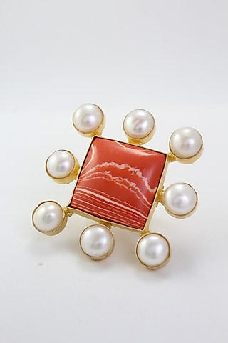 Gold Finish Natural Stone Brass Ring by Belsi'S Jewellery