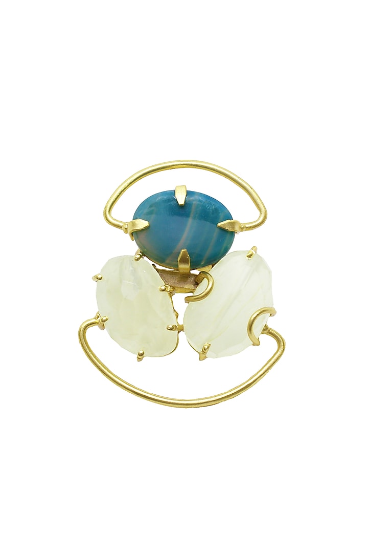 Gold Finish Handcrafted Natural Stone Ring In Brass by Belsi'S Jewellery