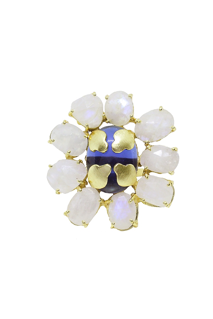 Gold Finish Studded Stone Brass Ring by Belsi'S Jewellery