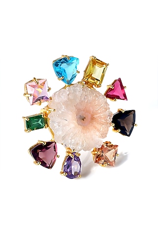 Gold Finish Multi Colored Stone Ring by Belsi'S Jewellery