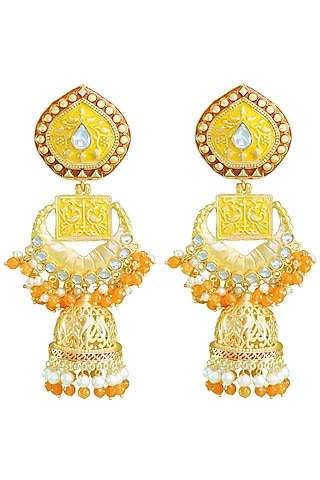 Matte Gold Finish Peacock Motif Jhumka Earrings by Belsi's Jewellery