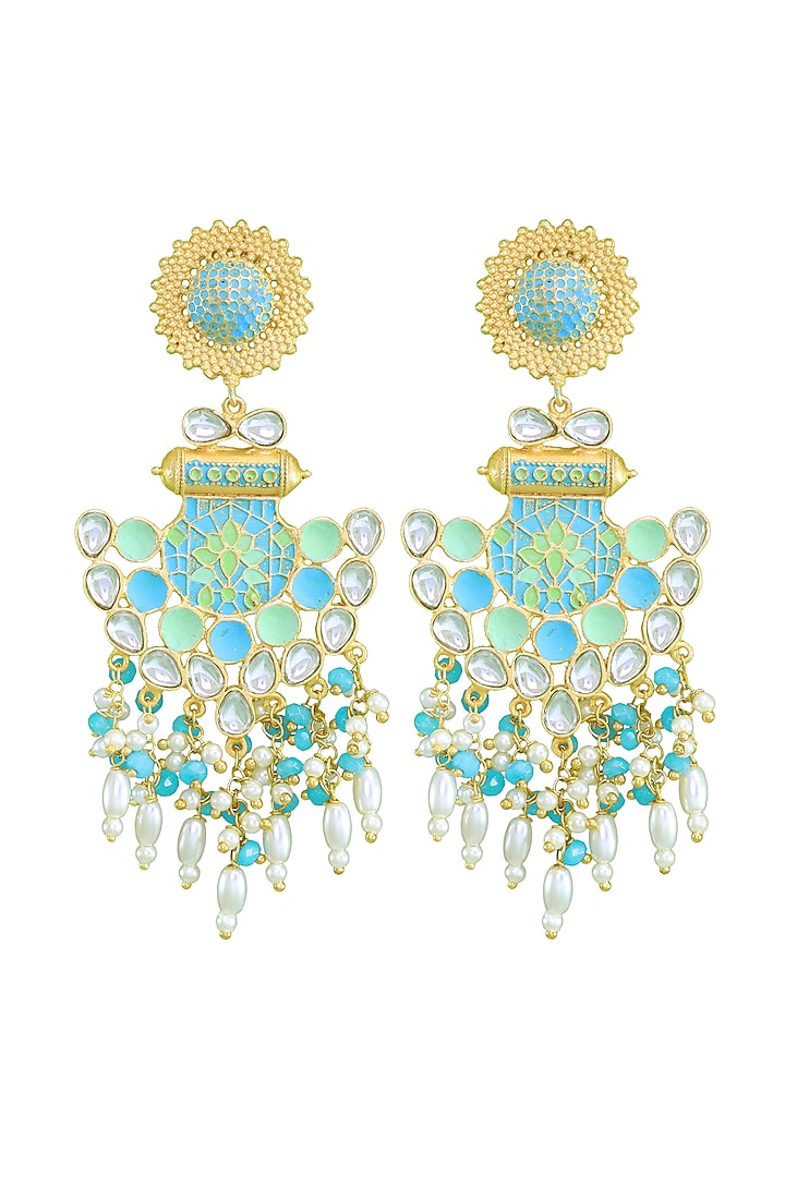 Matte Gold Finish Enamelled Pearl Jhumka Earrings by Belsi's Jewellery