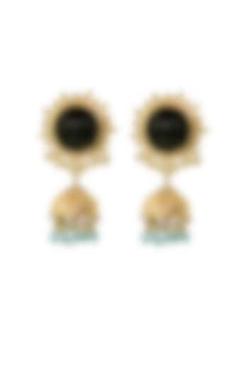 Gold Finish Black Stone Jhumka Earrings by Belsi's Jewellery at Pernia's Pop Up Shop