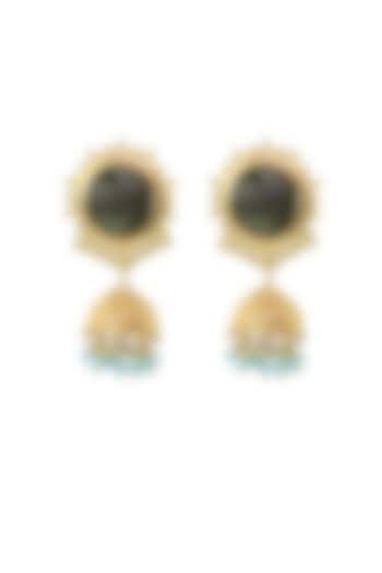 Gold Finish Grey Stone Jhumka Earrings by Belsi's Jewellery at Pernia's Pop Up Shop