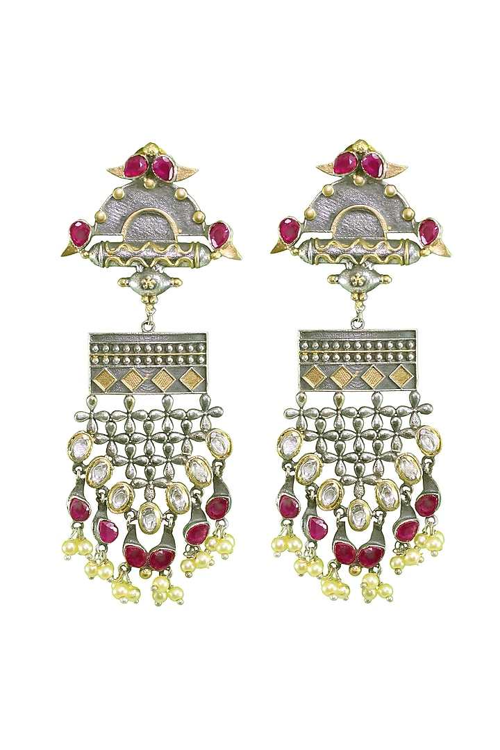 Gold Finish Ruby Red Stone Earrings by Belsi's Jewellery