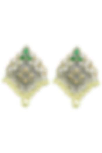 Gold Finish White & Green Stone Earrings by Belsi'S Jewellery
