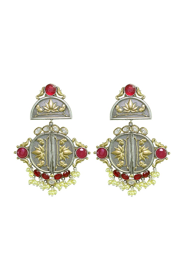 Gold Finish Red Stone Brass Earrings by Belsi'S Jewellery