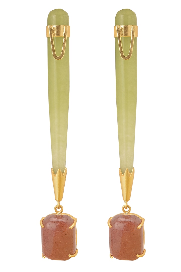 Gold Finish Natural Stone Glass Earrings by Belsi'S Jewellery