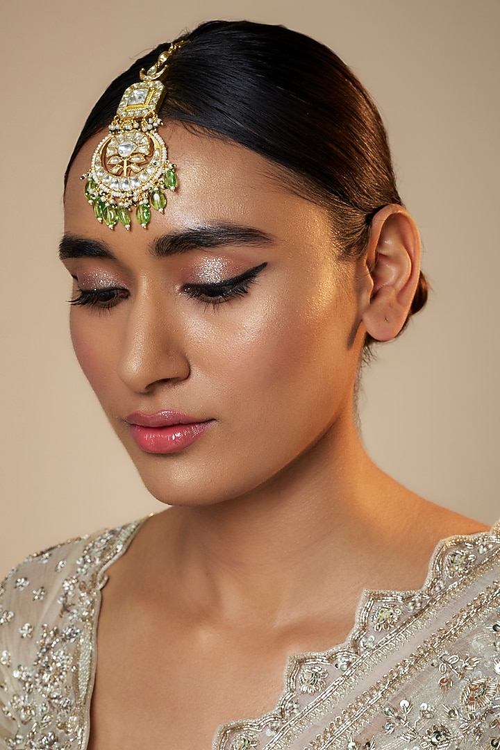 Gold Finish Kundan Polki Maangtikka by Belsi's Jewellery at Pernia's Pop Up Shop