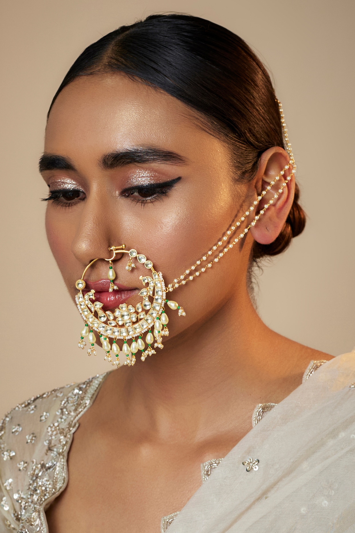 Buy Accessher Brass Vilandi Kundan Gold Nose Ring With Chain Indian  Bollywood Ad For Women Online at Best Prices in India - JioMart.