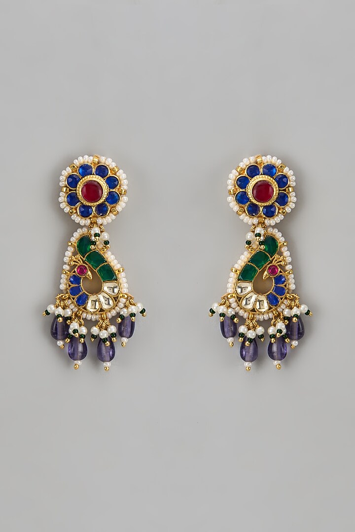 Gold Finish Kundan Polki Dangler Earrings by Belsi's Jewellery at Pernia's Pop Up Shop