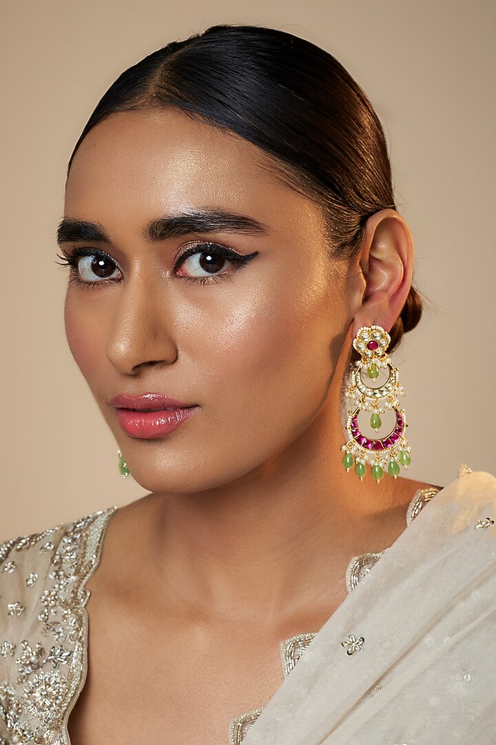 Gold Finish Kundan Polki Chandbali Earrings by Belsi's Jewellery at Pernia's Pop Up Shop