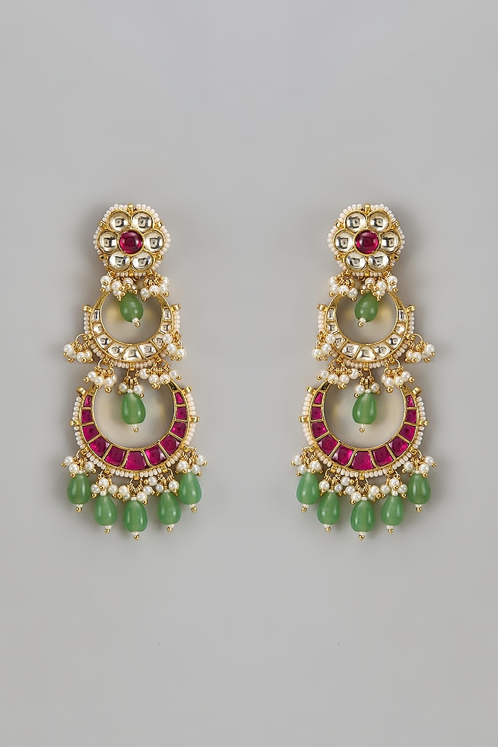 Gold Finish Kundan Polki Chandbali Earrings by Belsi's Jewellery at Pernia's Pop Up Shop