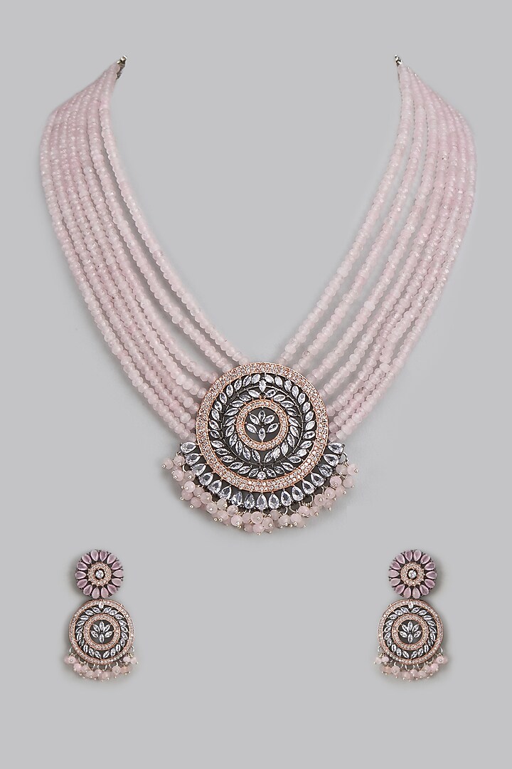 Black Rhodium Finish Kundan Polki & Synthetic Stone Long Necklace Set by Belsi's Jewellery at Pernia's Pop Up Shop