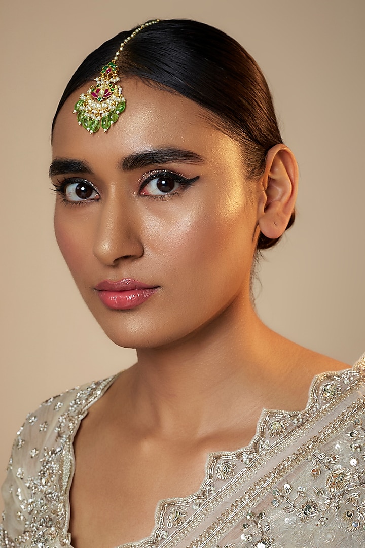 Gold Finish Jadau Kundan Polki Maangtikka by Belsi's Jewellery at Pernia's Pop Up Shop