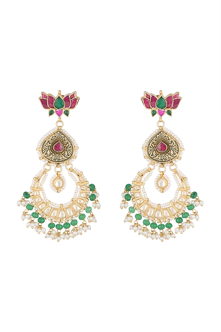 Gold Finish Kundan Chandbali Earrings by Belsi's Jewellery