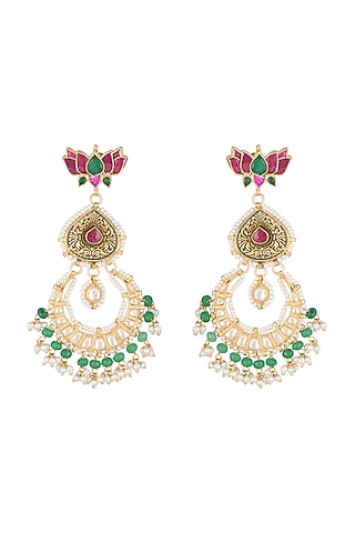 Gold Finish Kundan Chandbali Earrings by Belsi's Jewellery