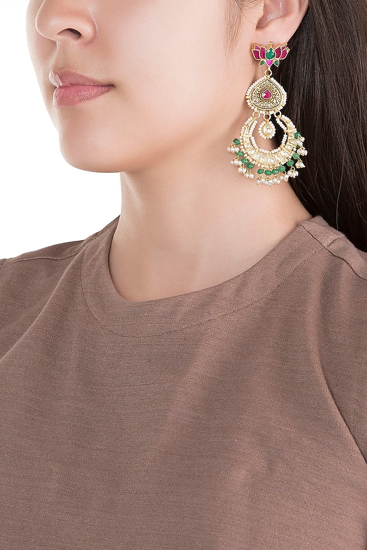 Gold Finish Kundan Chandbali Earrings by Belsi's Jewellery at Pernia's Pop Up Shop