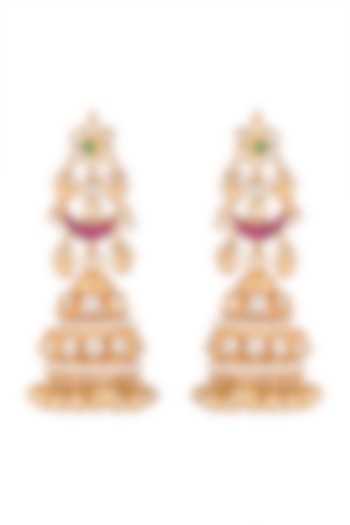 Gold Finish Kundan Jhumka Earrings by Belsi's Jewellery at Pernia's Pop Up Shop