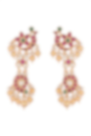 Gold Finish Kundan Long Dangler Earrings by Belsi's Jewellery