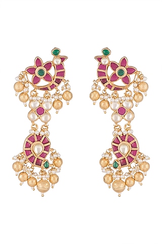 Gold Finish Kundan Long Dangler Earrings by Belsi's Jewellery