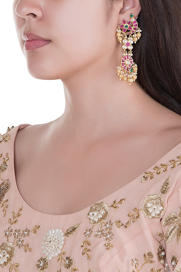 Gold Finish Kundan Long Dangler Earrings by Belsi's Jewellery at Pernia's Pop Up Shop