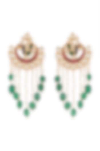 Gold Finish Kundan & Green Stone Drop Earrings by Belsi's Jewellery