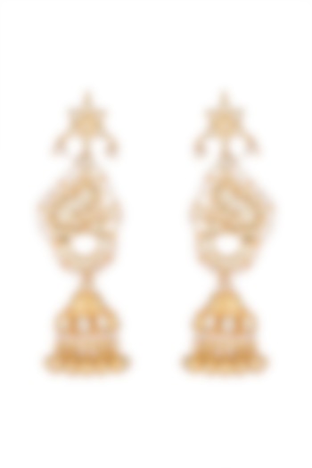 Gold Finish Kundan Peacock Earrings by Belsi's Jewellery