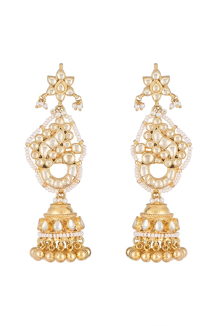 Gold Finish Kundan Peacock Earrings by Belsi's Jewellery