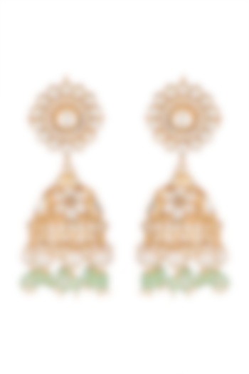 Gold Finish Kundan Big Jhumka Earrings by Belsi's Jewellery