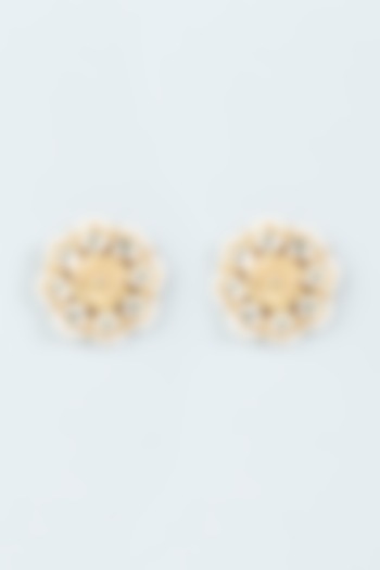 Gold Finish Kundan Polki Stud Earrings by Belsi's Jewellery