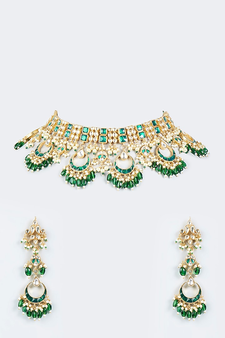 Gold Plated Beaded Bridal Necklace Set by Belsi's Jewellery