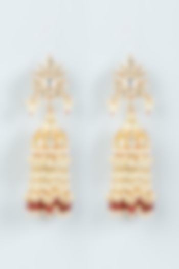 Gold Finish Kundan Polki Jhumka Earrings by Belsi's Jewellery