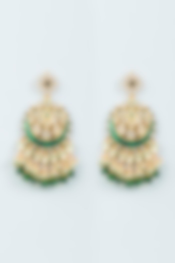 Gold Finish Kundan Polki Chandbali Earrings by Belsi's Jewellery