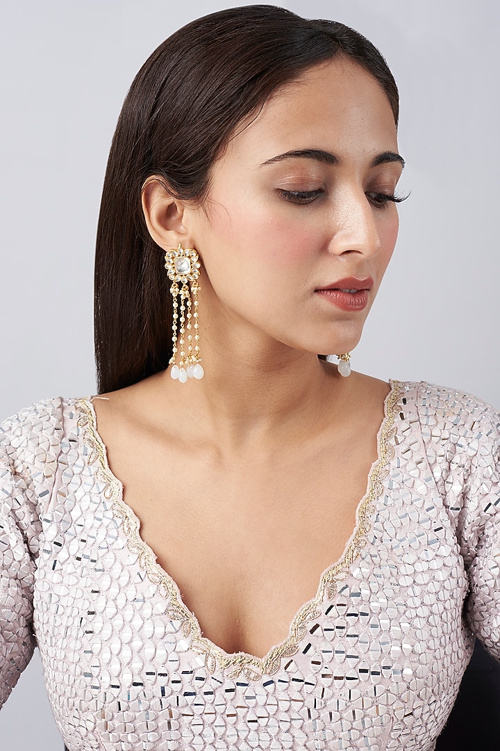 Gold Finish Kundan Earrings by Belsi's Jewellery at Pernia's Pop Up Shop