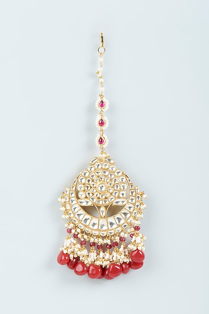 Gold Finish Maang Tikka With Red Stones by Belsi's Jewellery